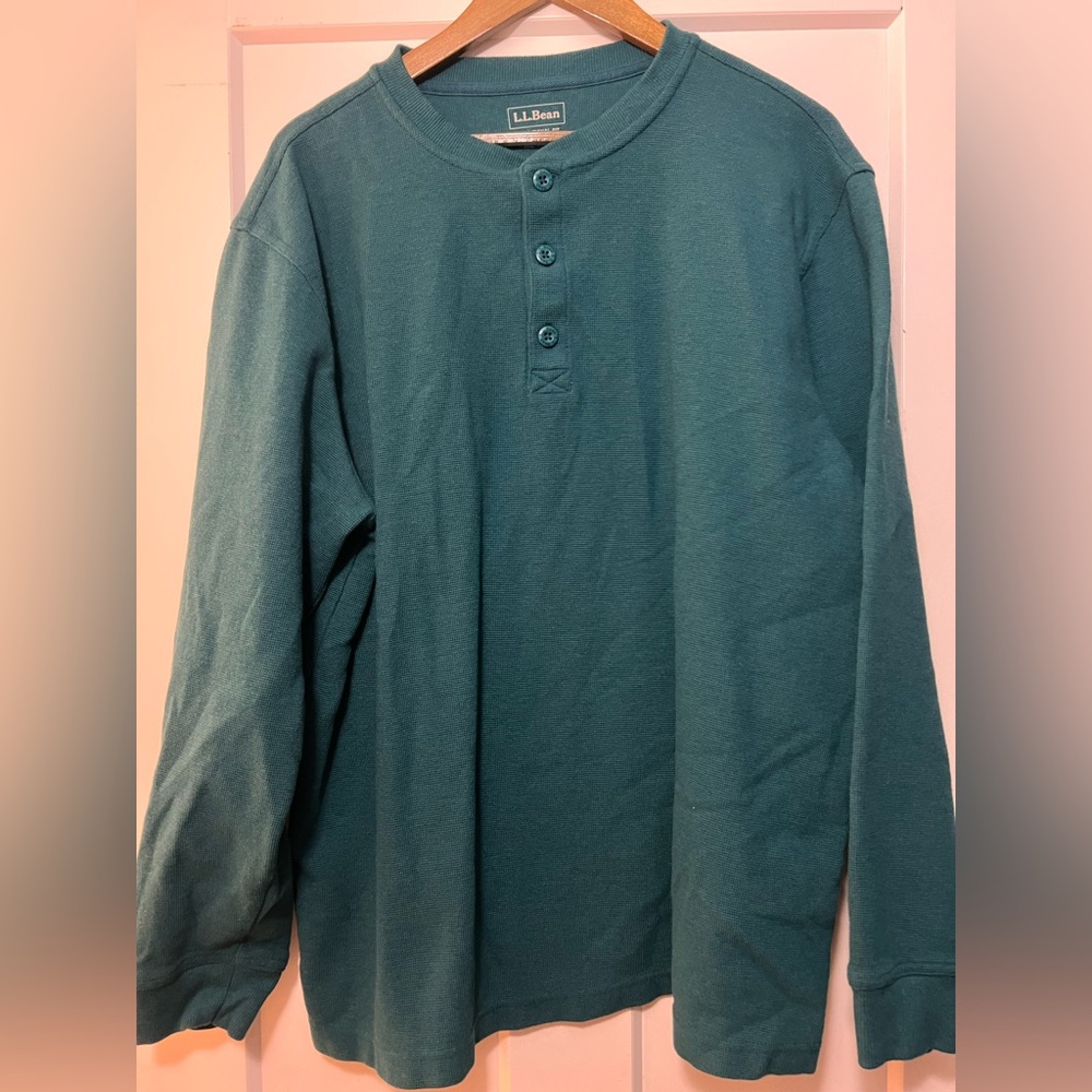L.L. Bean Men's Teal Long Sleeve Shirt Henley XL